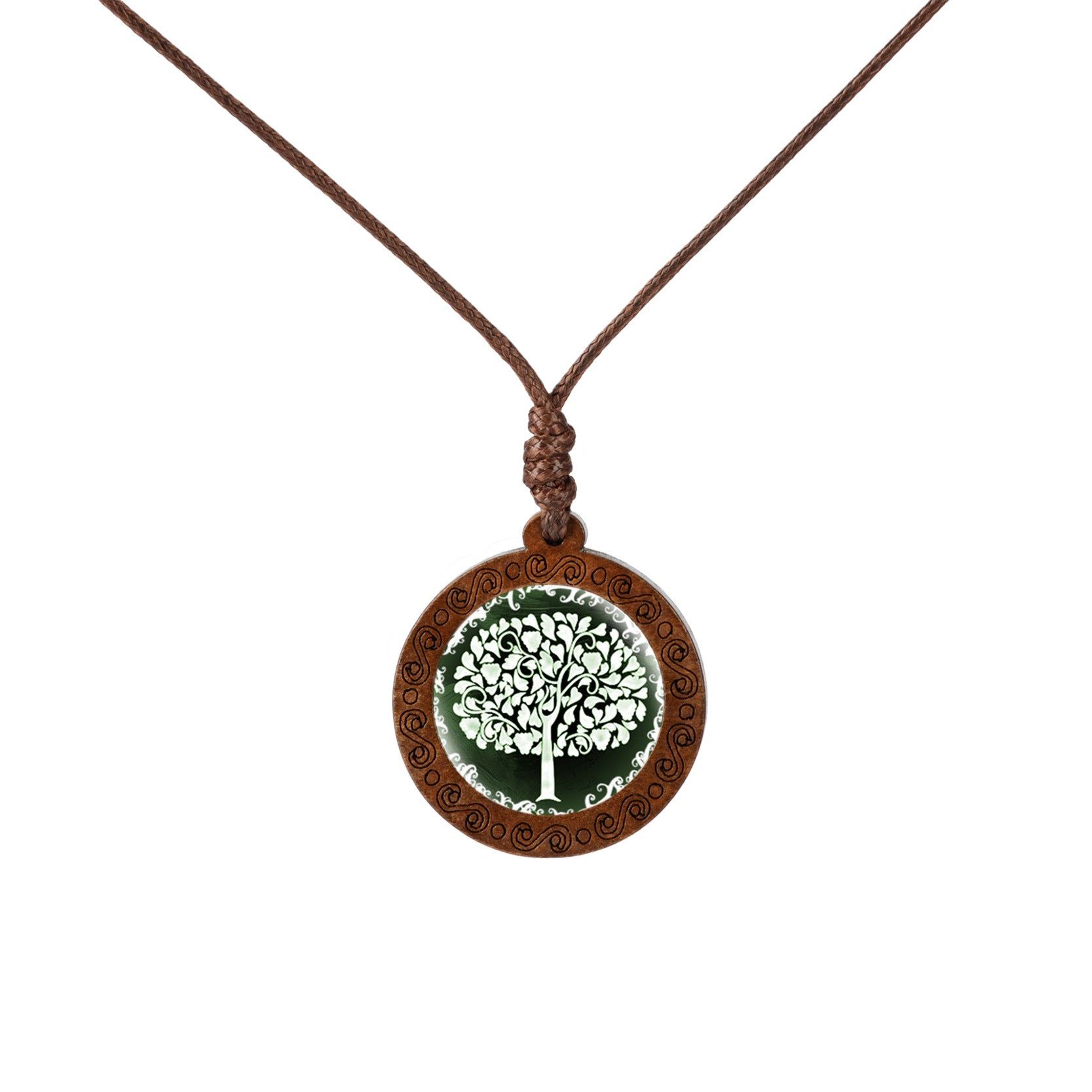 Venta al por mayor árbol de madera de la vida tiempo piedra vidrio colgante collar